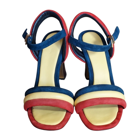 Tory Burch Red and Blue Heels Vibrant Color Block Design - Picture 4 of 16